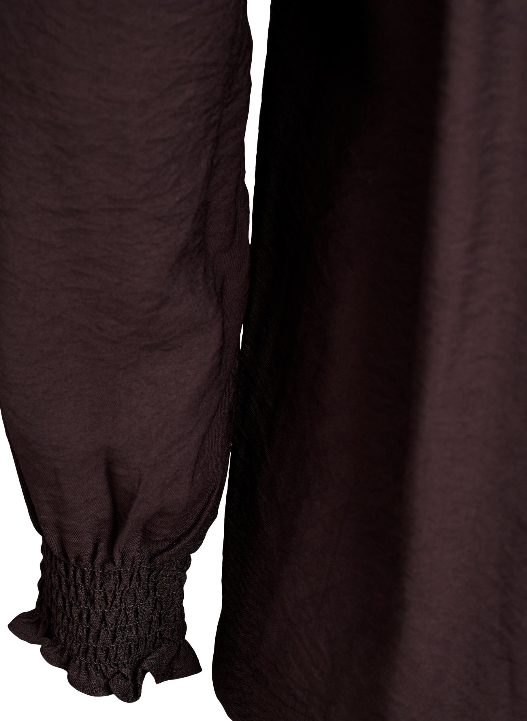 Zizzi Blouse en viscose avec smock et d&eacute;tails fronc&eacute;s, Marron, Packshot image number 3