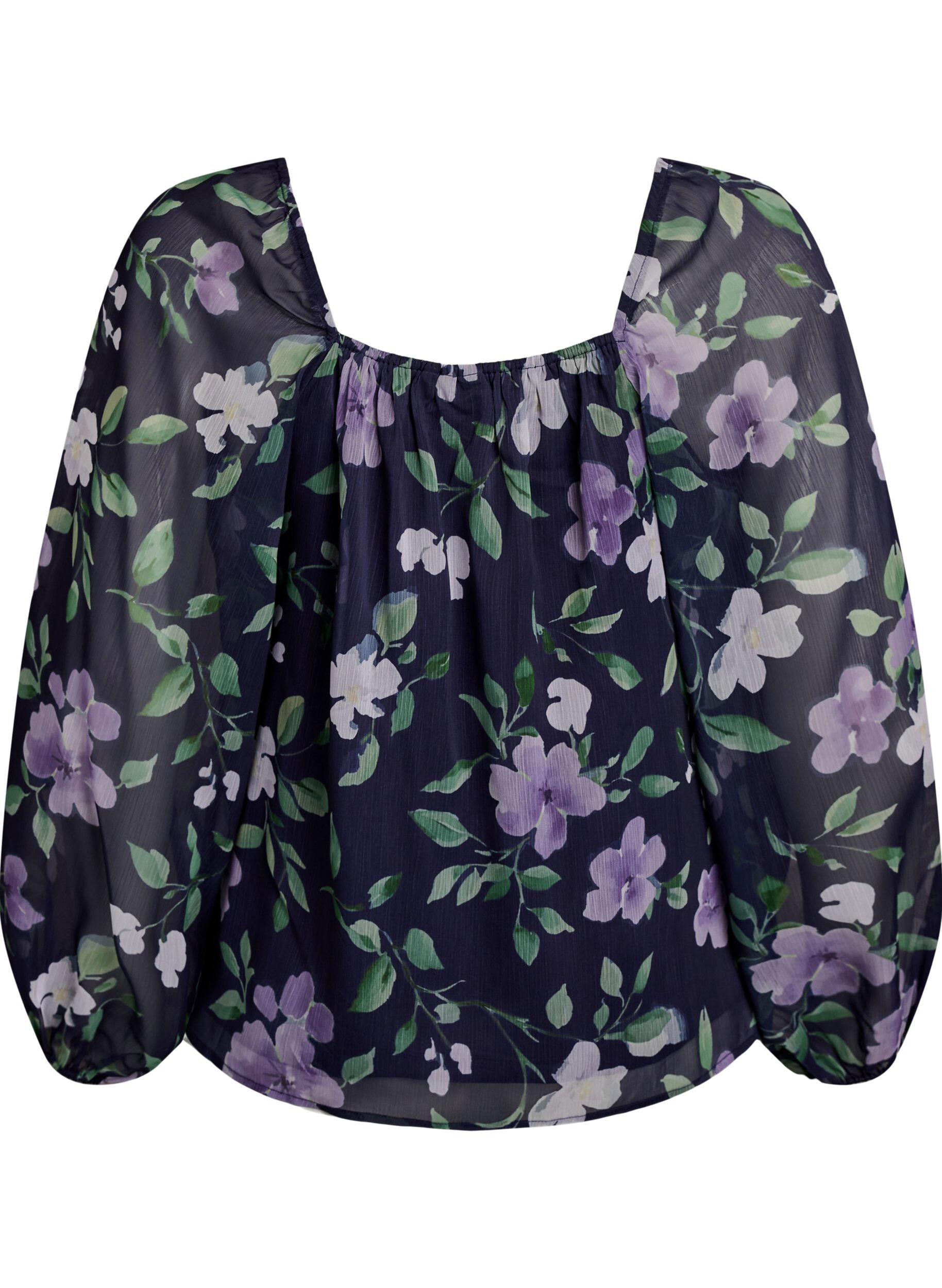 ZizziChemisier en mousseline avec imprim&eacute; floral et manches longues, Bleu, Packshot image number 1