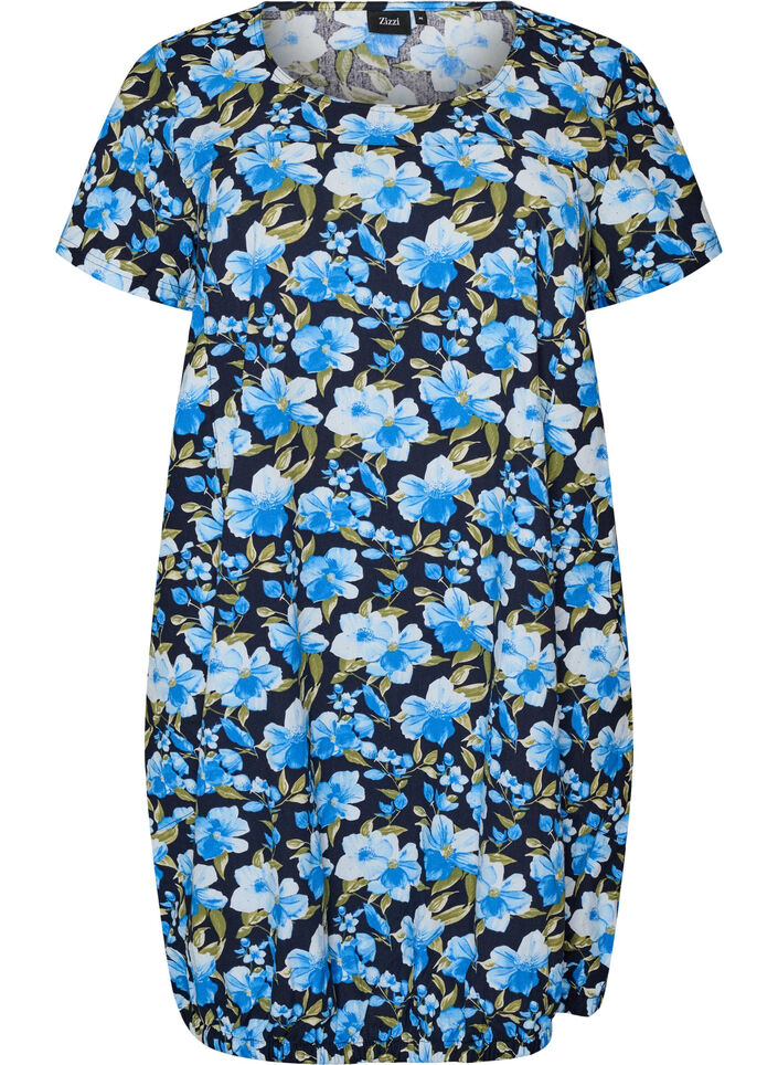 Robe en coton imprim&eacute; &agrave; manches courtes, Bleu, Packshot image number 0