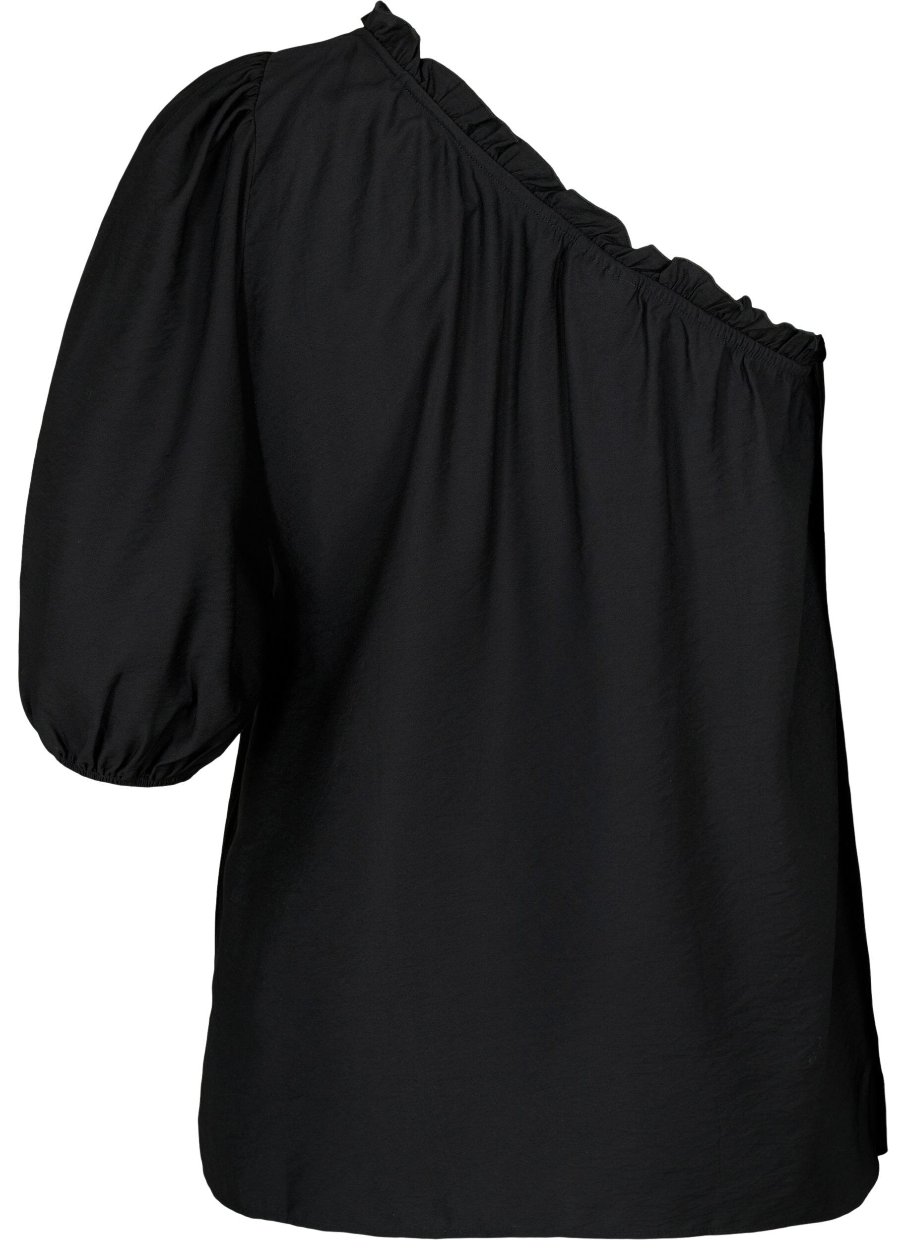 Zizzi blouse &agrave; une &eacute;paule en viscose, Noir, Packshot image number 1