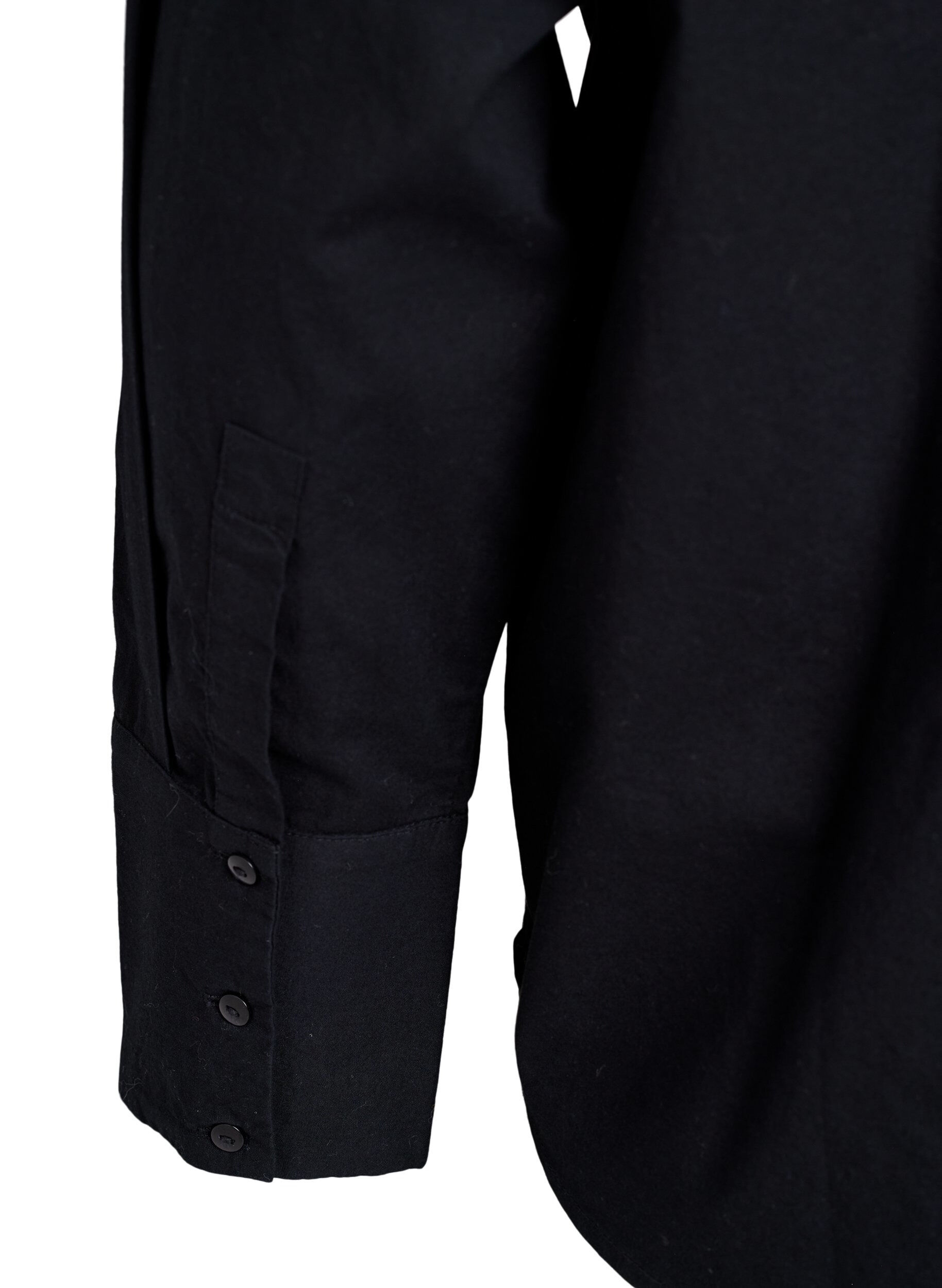 Zizzi Chemise en coton avec broderie florale ton sur ton, Noir, Packshot image number 4