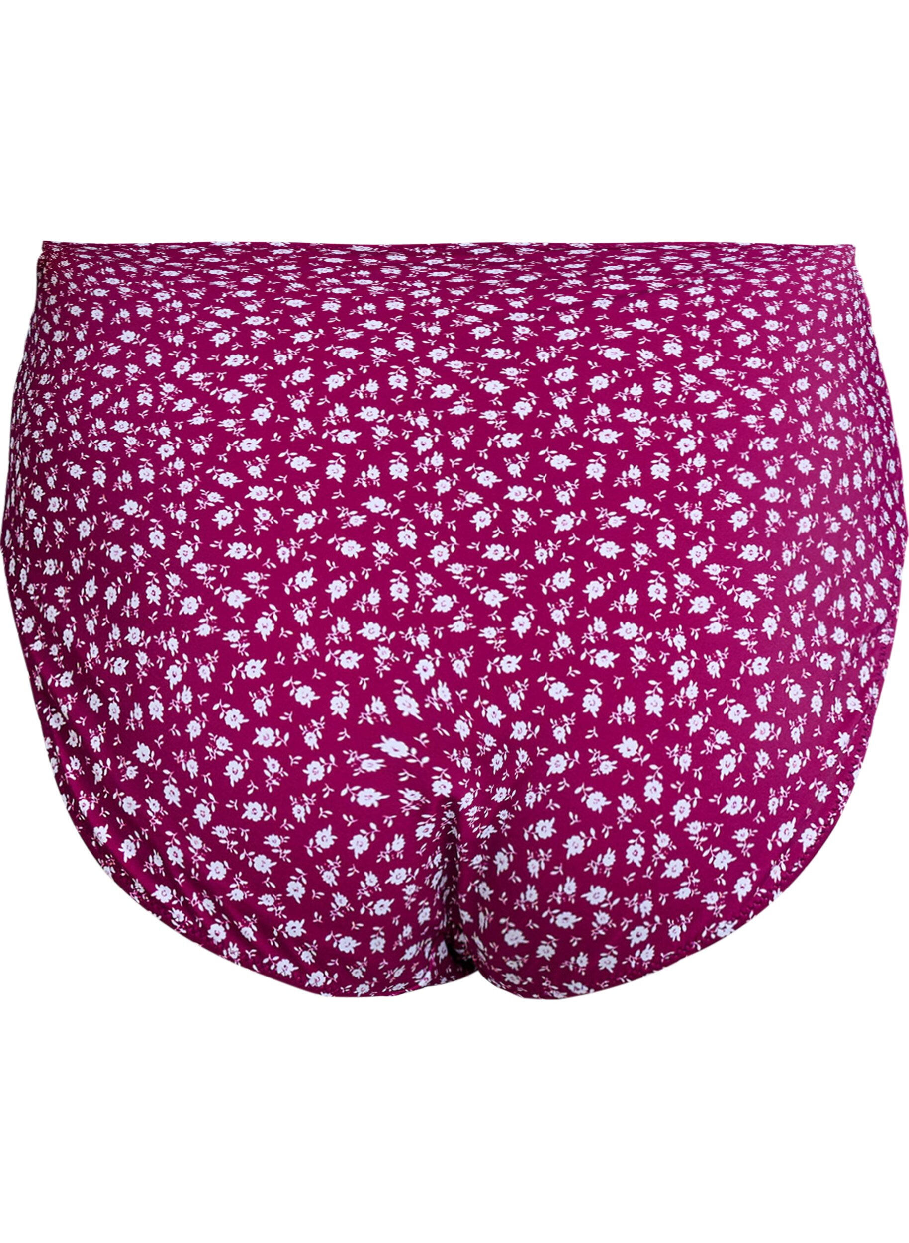 Zizzi Culotte de bikini taille tr&egrave;s haute &agrave; imprim&eacute; floral, Bordeaux, Packshot image number 1