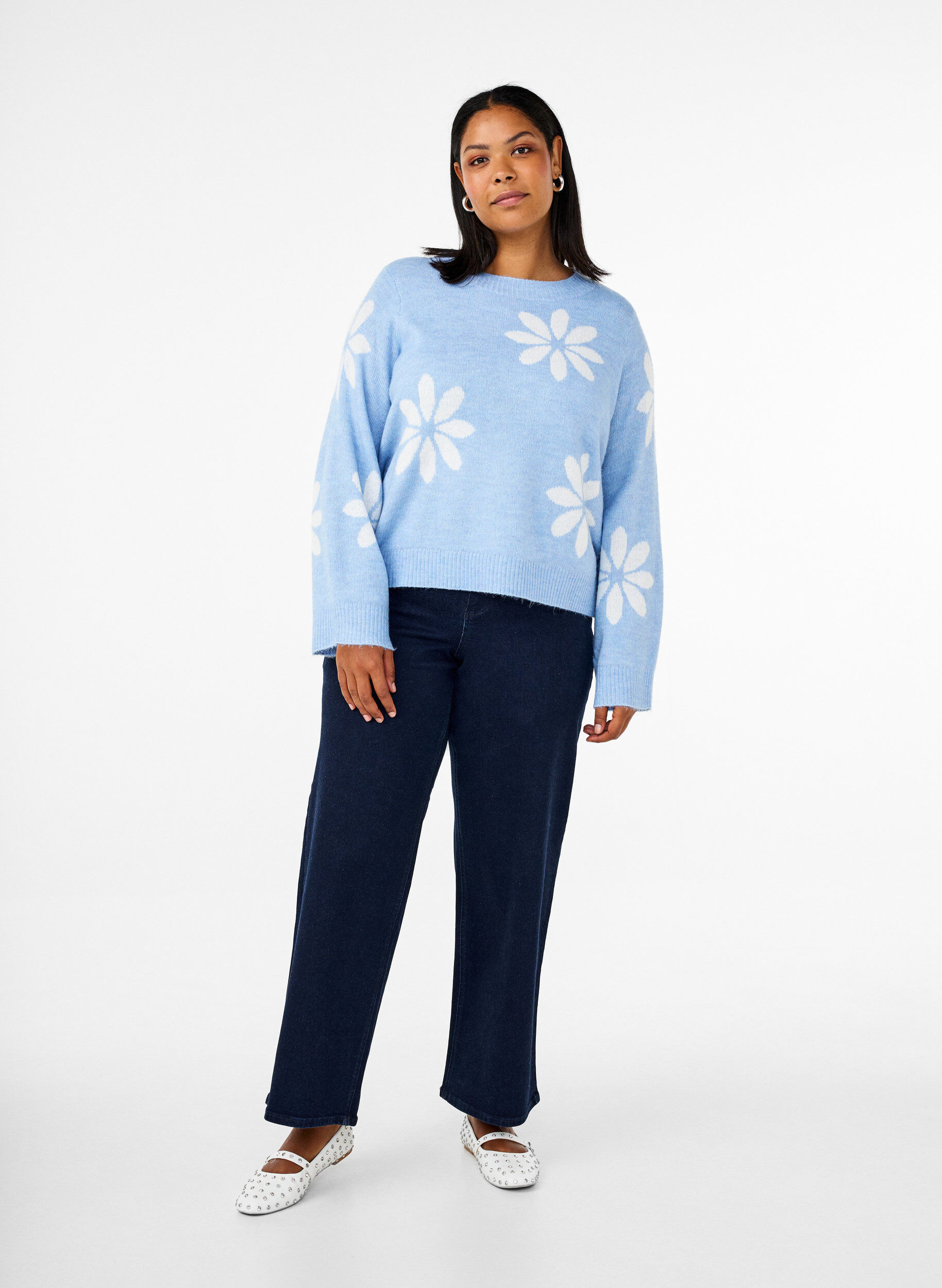 Zizzi Chemisier en maille et &agrave; fleurs, Della R. Blue Comb, Model image number 2