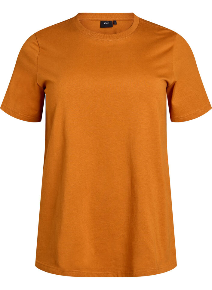 T-shirt basique en coton &agrave; col rond, Orange, Packshot image number 0