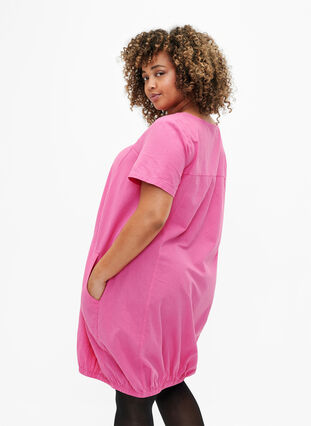 Robe en coton à manches courtes, Shocking Pink, Model image number 1