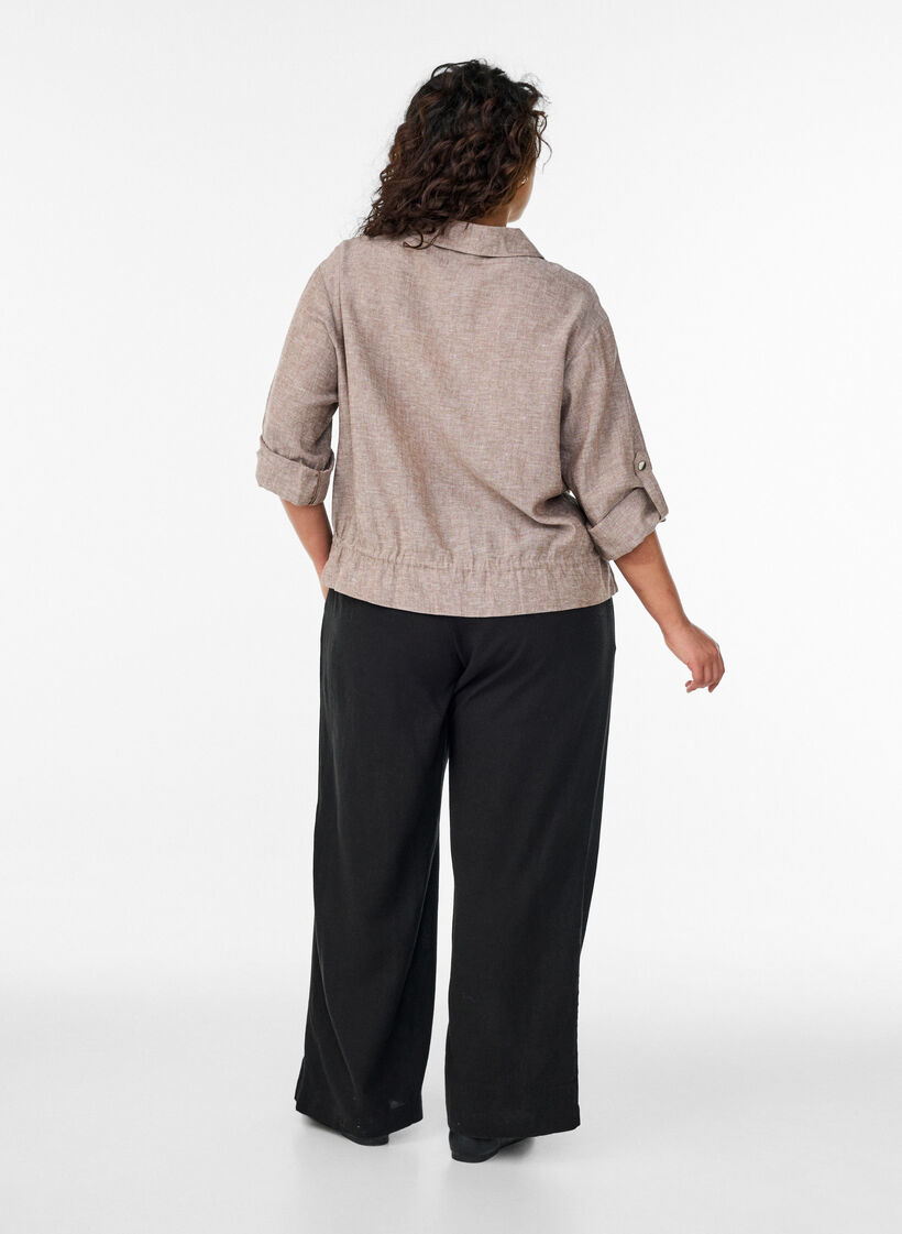 Pantalon ample en lin et viscose, Noir, Model image number 1