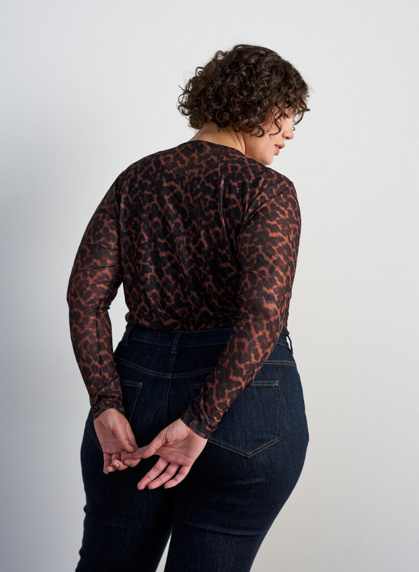 Blouse en maille avec imprim&eacute;, Marron, Model image number 2