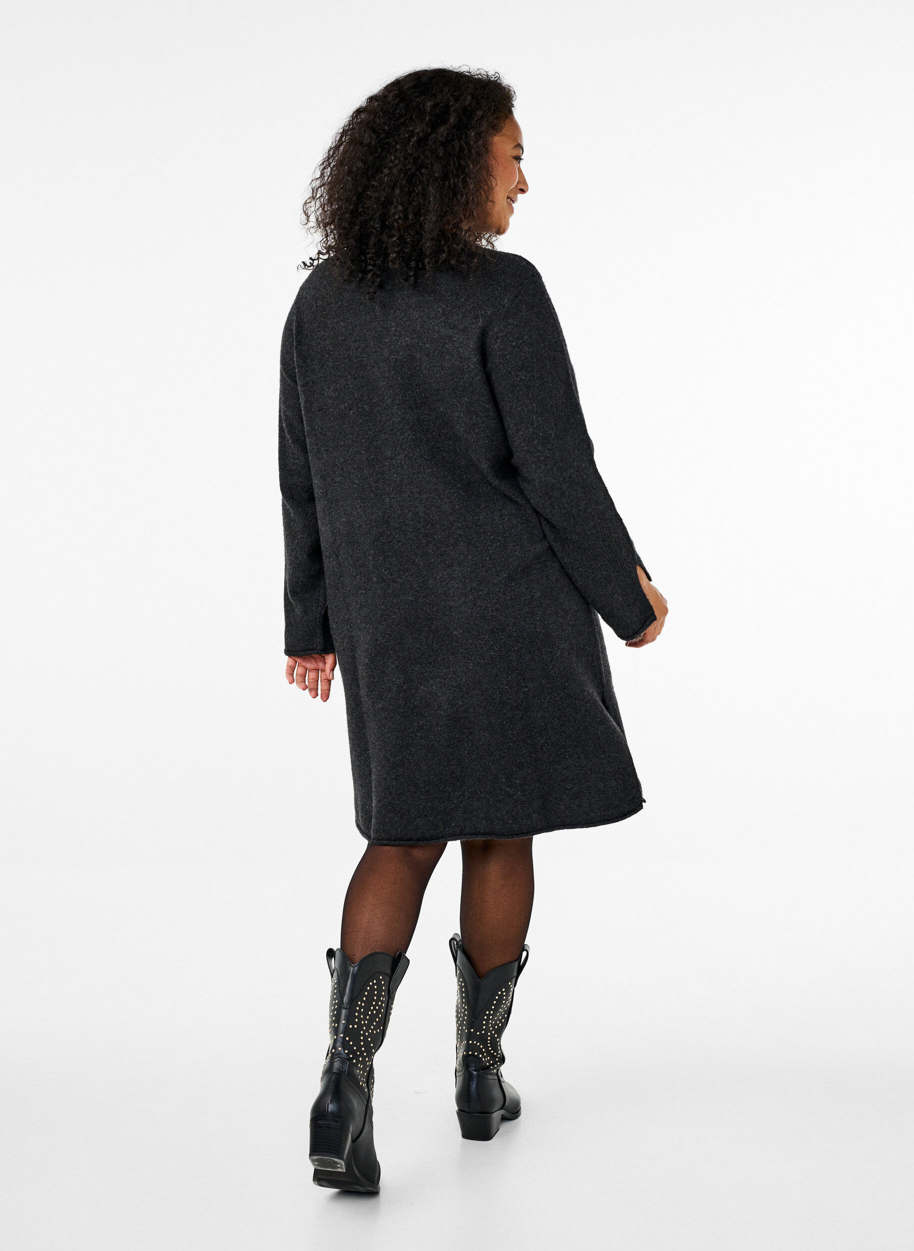 Zizzi Robe en tricot avec des fentes, Dark Grey Melange, Model image number 1