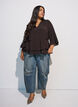 Blouse &agrave; manches 3/4 et volants, Marron, Model image number 1