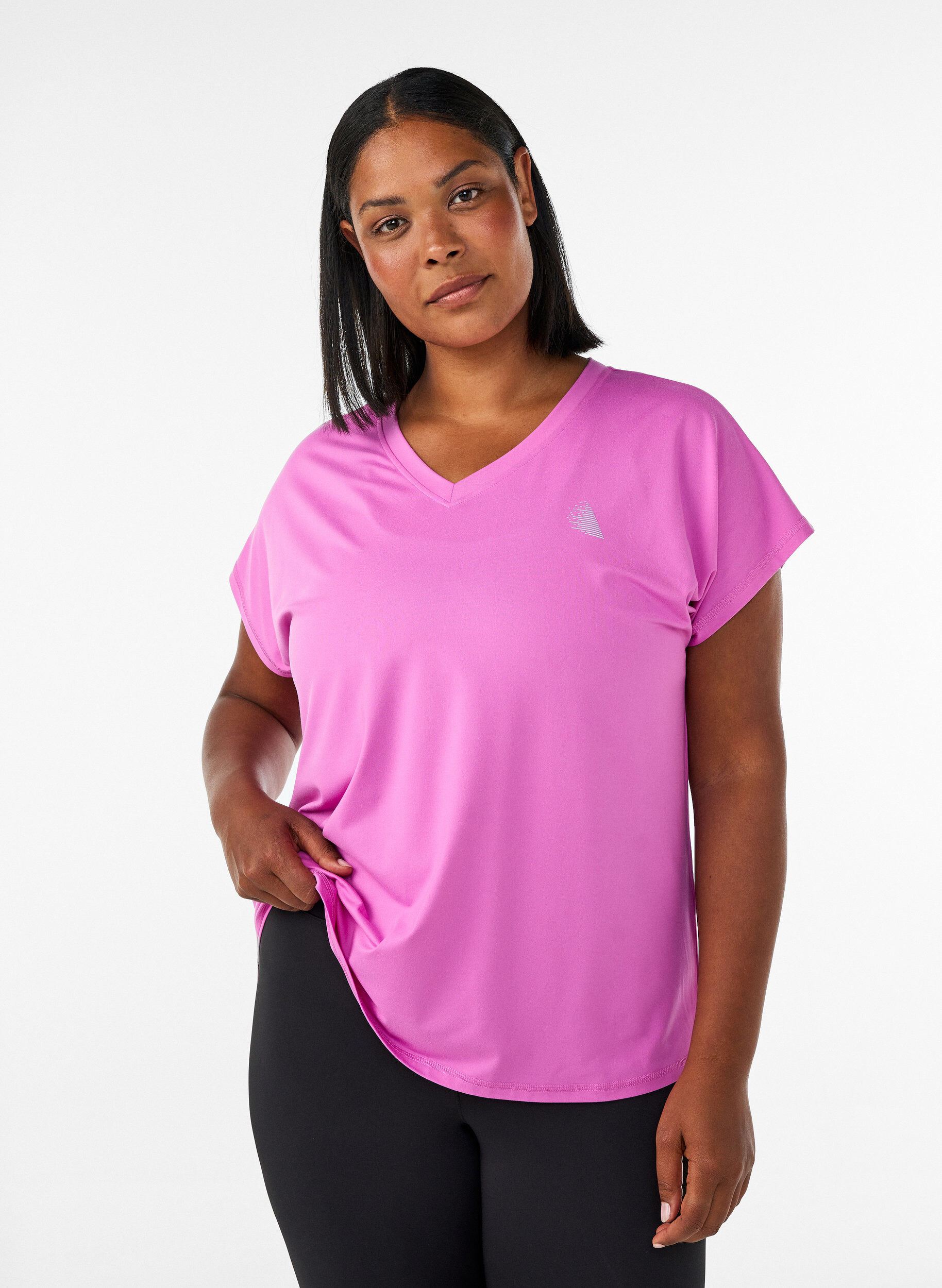 T-shirt de sport &agrave; manches courtes avec col en V, Violet, Model