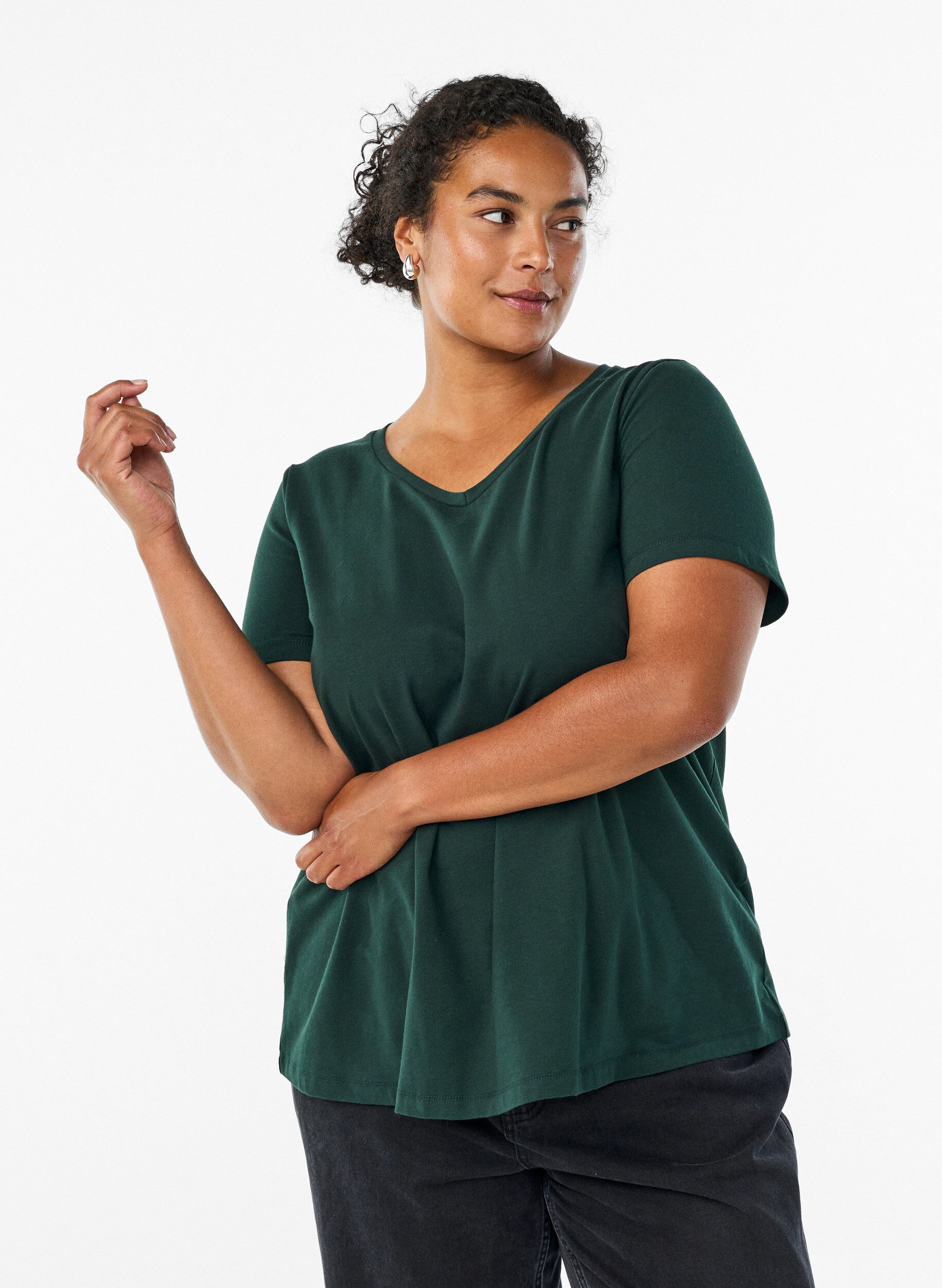 ZizziT-shirt en coton uni basique, Vert fonc&eacute;, Model image number 0