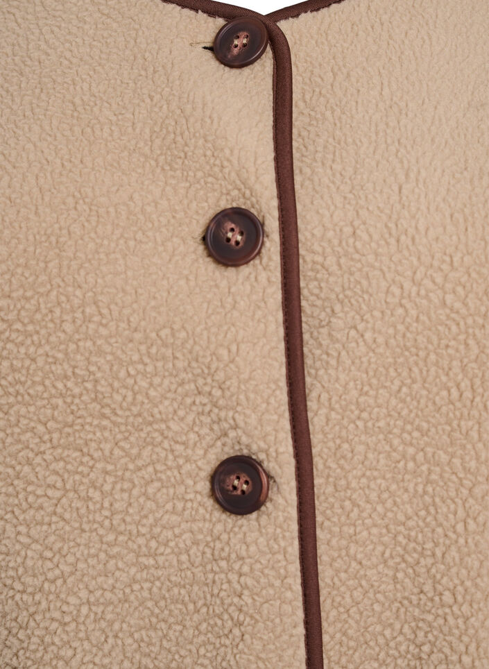 Veste sans manches en teddy avec finitions contrast&eacute;es, Beige, Packshot image number 2