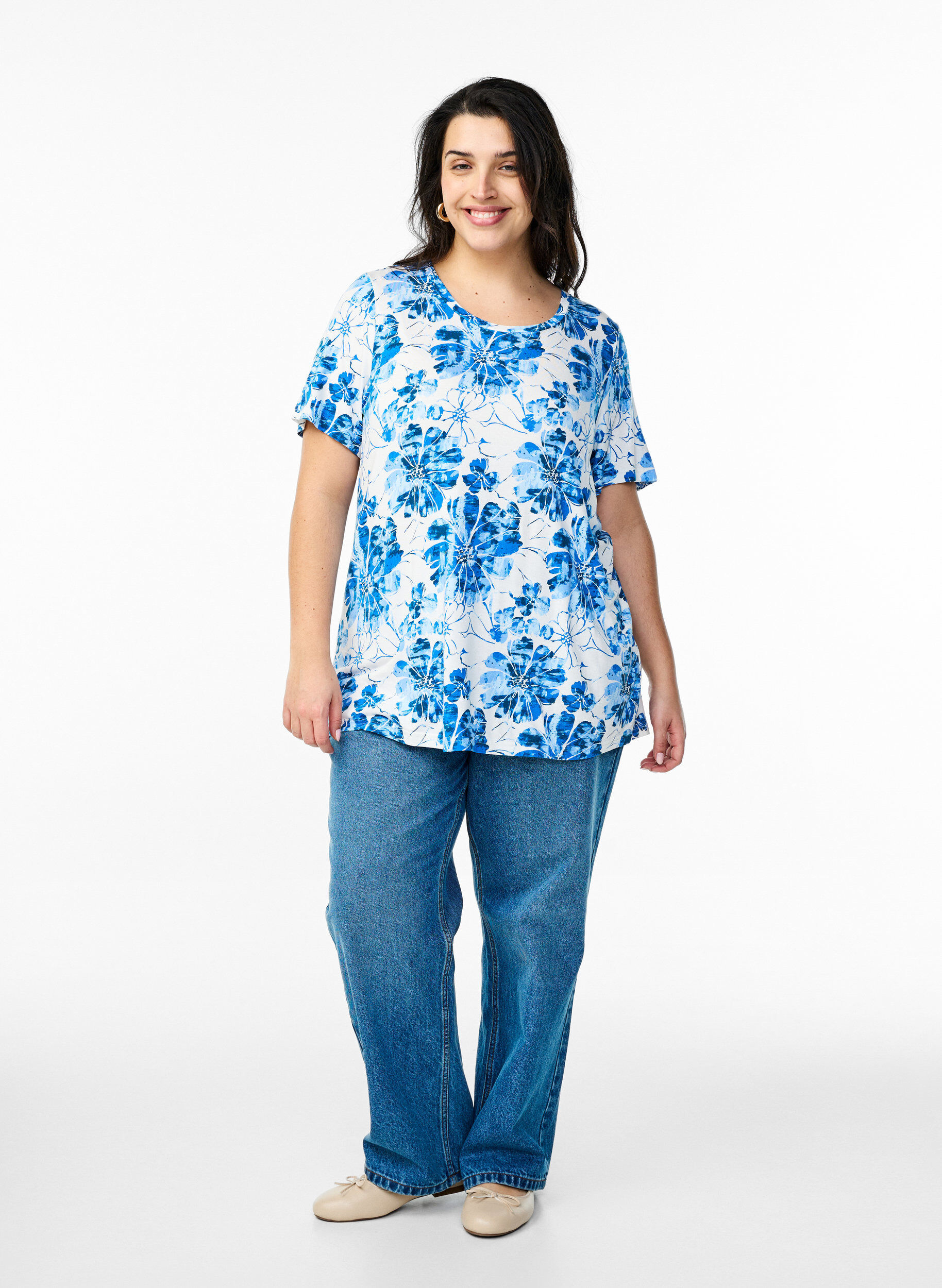 ZizziT-shirt avec imprim&eacute; floral, Bleu, Model image number 1