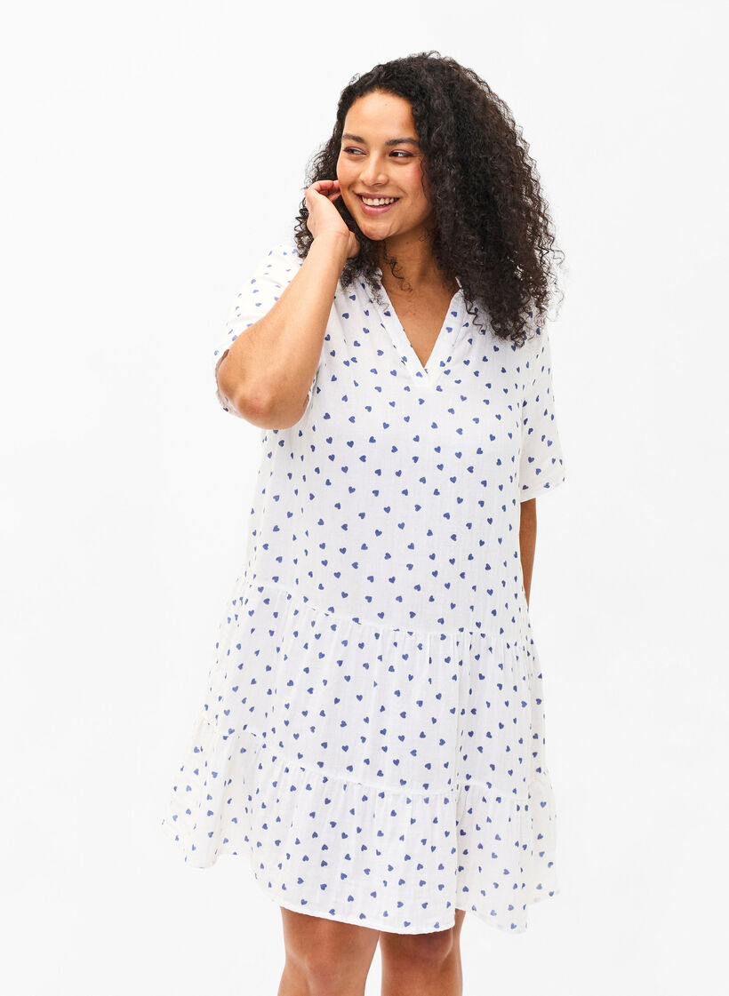 Robe en coton avec imprim&eacute; c&oelig;ur, Bright White Heart, Model image number 0