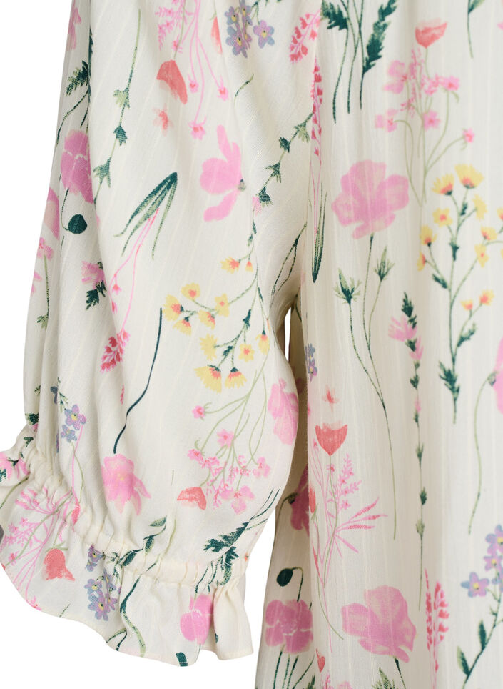 Blouse en viscose &agrave; fleurs avec manches mi-longues, Vanille, Packshot image number 3