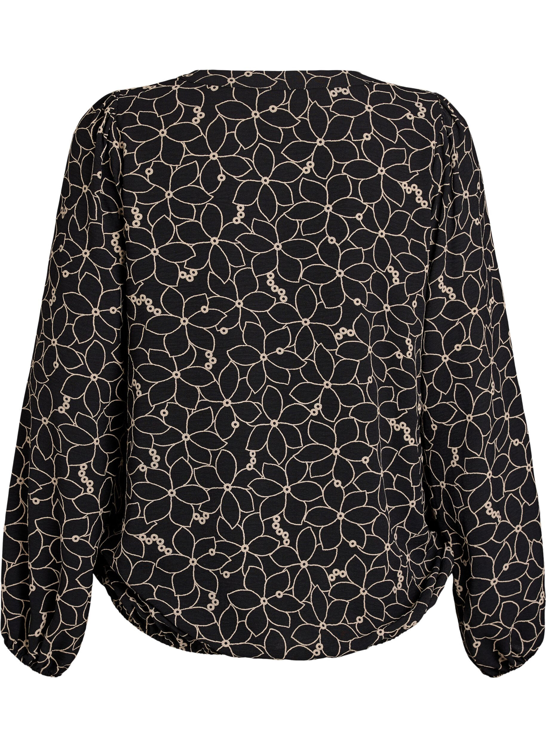 Zizzi Blouse &agrave; manches longues avec broderie florale, Noir, Packshot image number 1