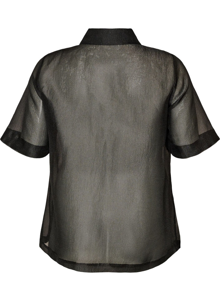 Chemise transparente &agrave; manches courtes avec poches poitrine, Noir, Packshot image number 1