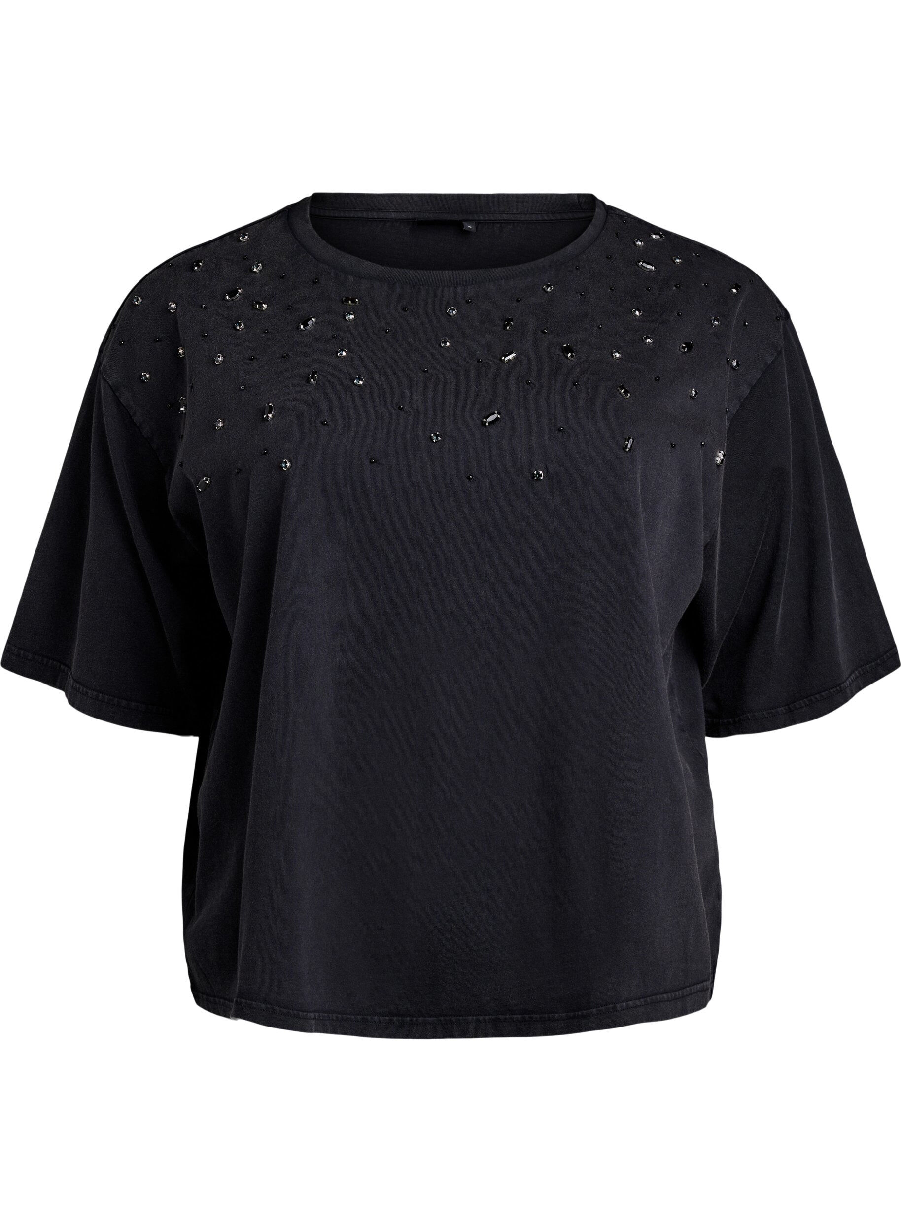 Zizzi T-shirt Boxy avec perles et strass, Gris anthracite, Packshot image number 0