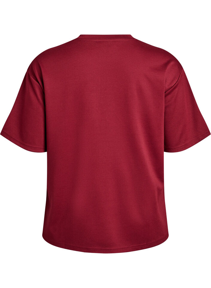 T-shirt avec strass et col rond, Bordeaux fonc&eacute;, Packshot image number 1