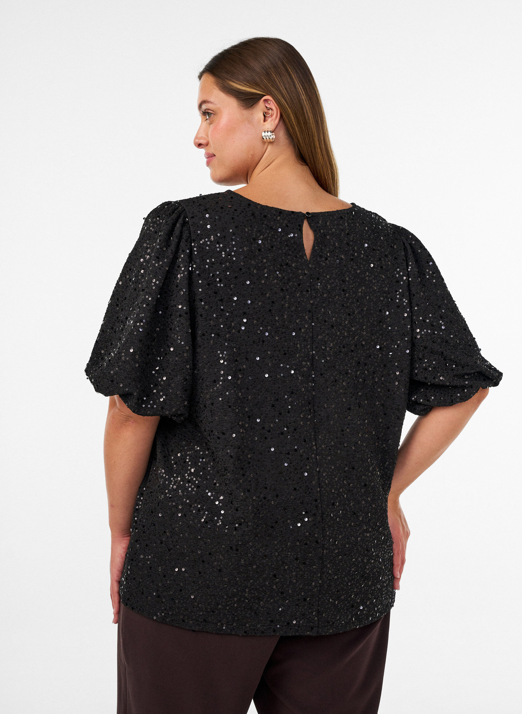 ZizziBlouse &agrave; sequins avec manches ballon, Noir, Model image number 2