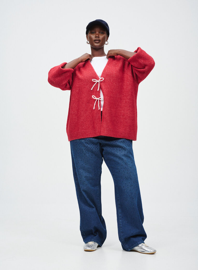 Cardigan avec nœud perlé, , Model