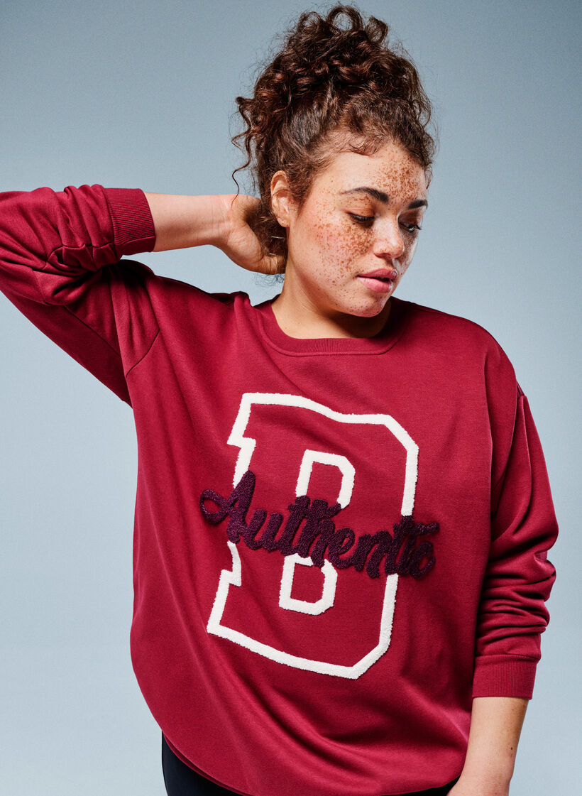 Sweat avec inscription en bouclette, Bordeaux fonc&eacute;, Image