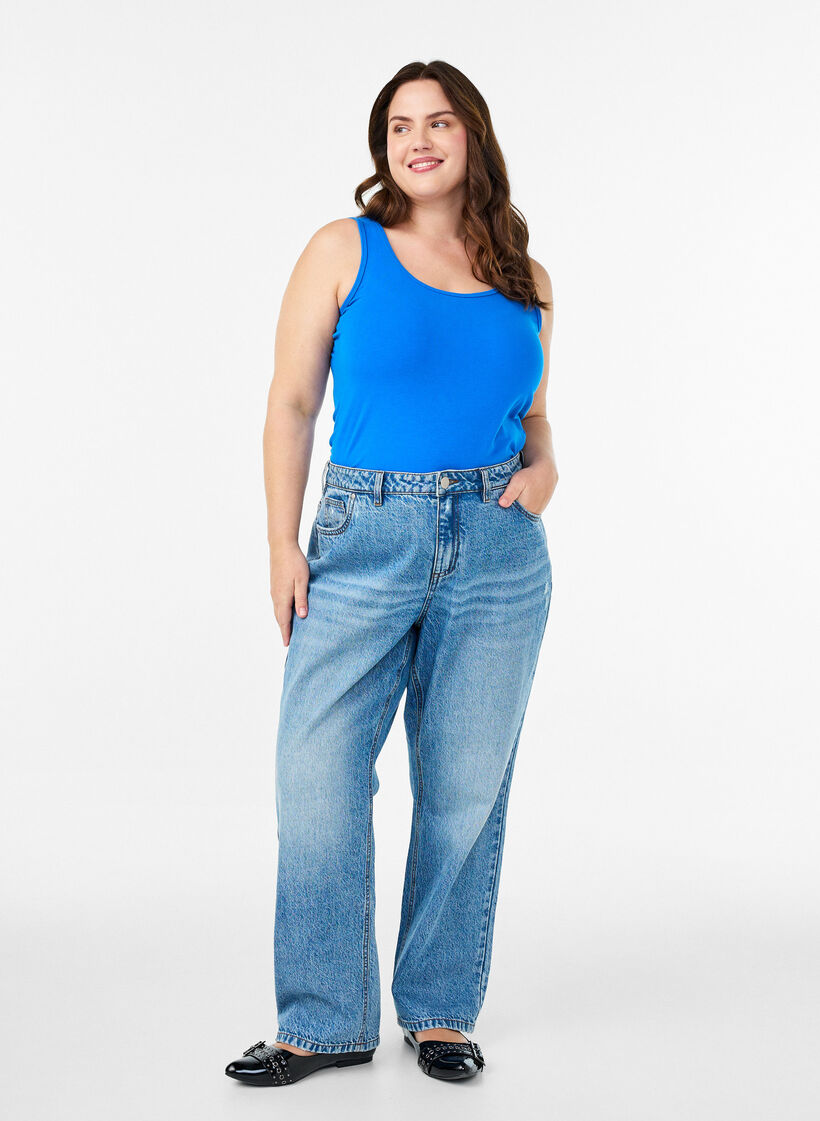 Haut uni Basic en coton, Bleu, Model image number 1