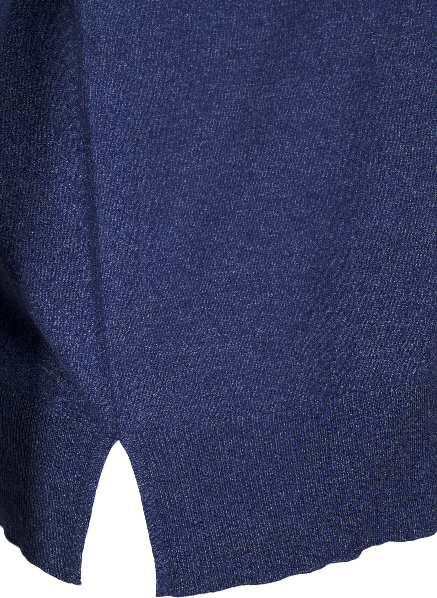 Zizzi Chemisier &agrave; manches longues en maille avec fente, Bleu, Packshot image number 3