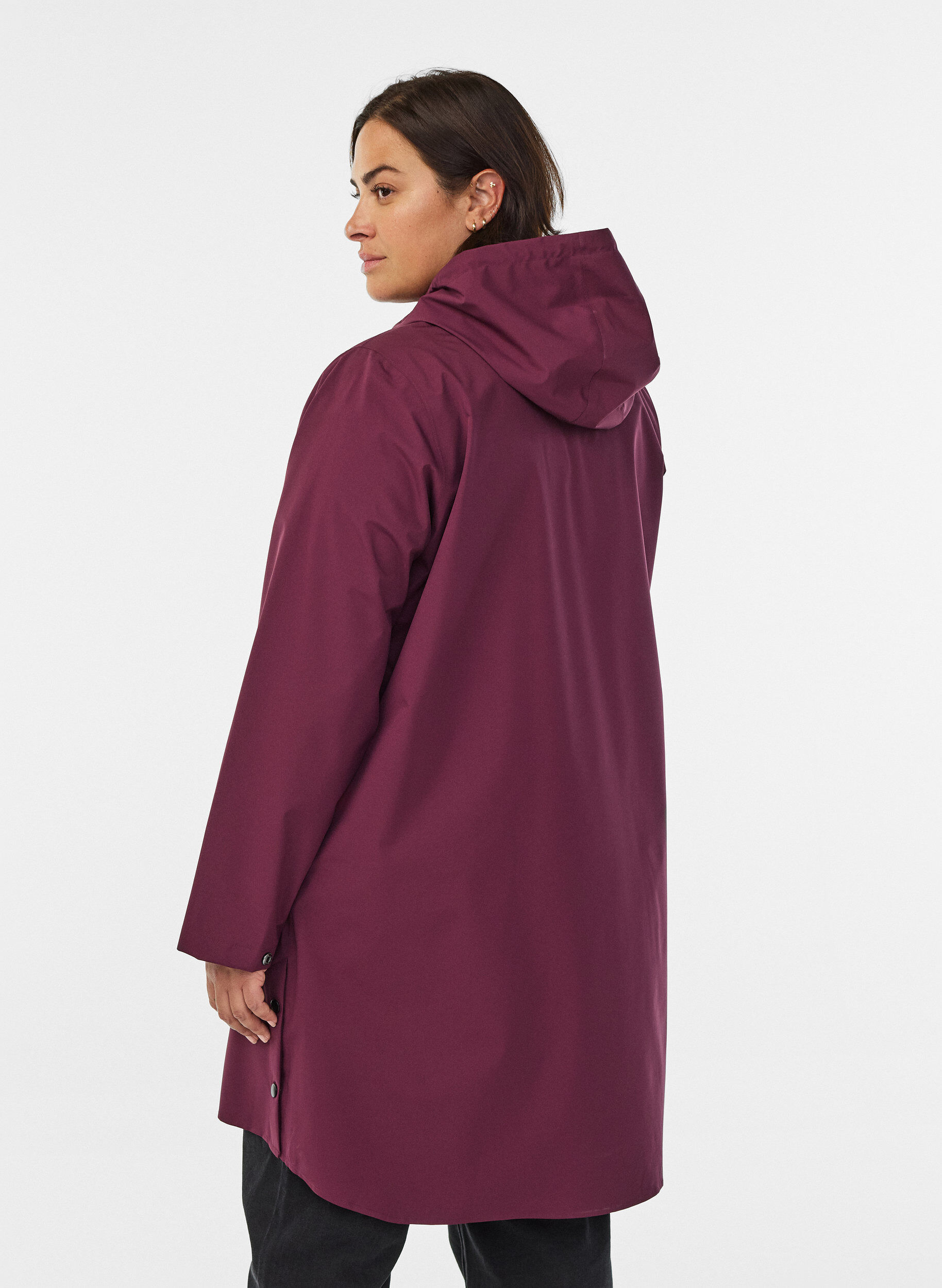 Zizzi Imperm&eacute;able avec poches et capuche, Bordeaux fonc&eacute;, Model image number 2