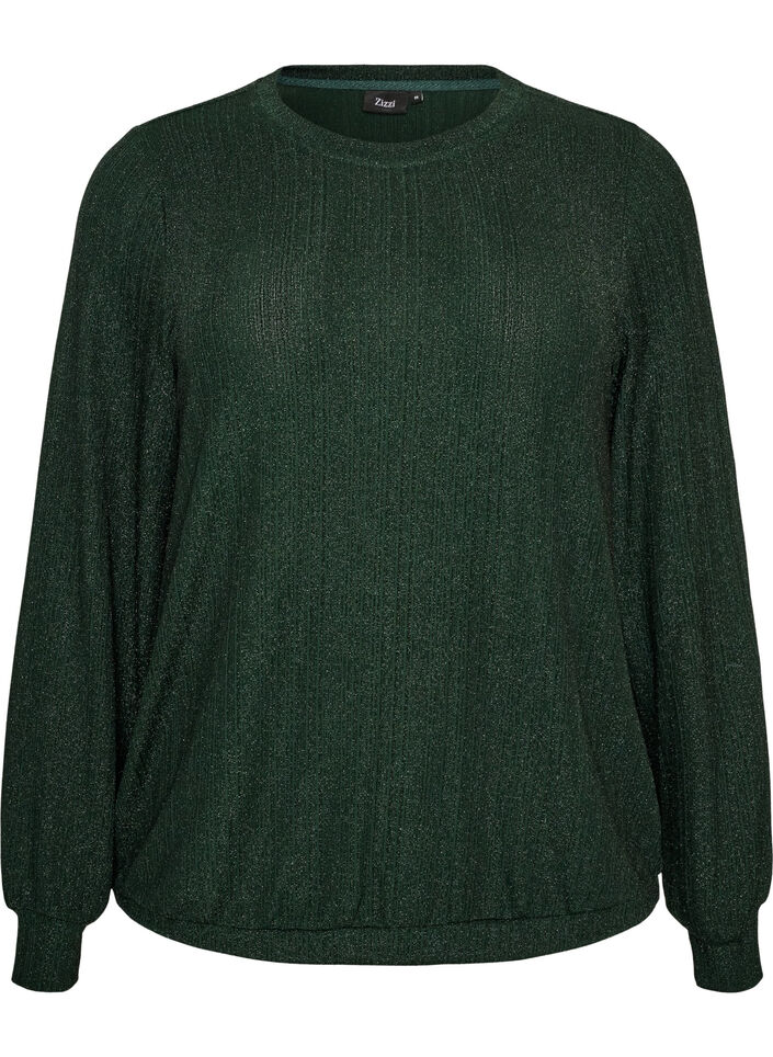 Blouse avec texture verticale et fils scintillants, Vert, Packshot image number 0