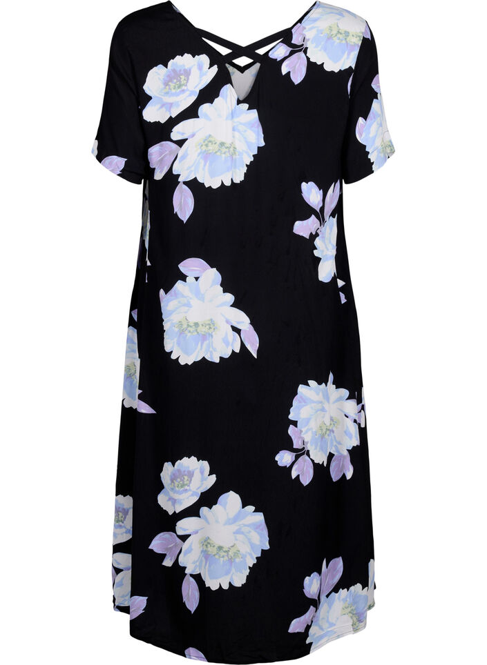 Robe à fleurs à manches courtes en viscose, Black Big Flower AOP, Packshot image number 1