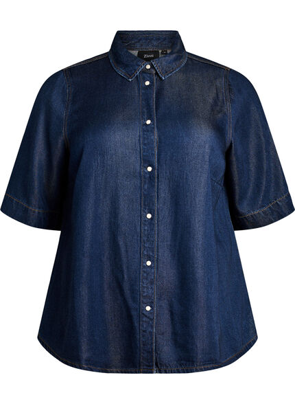ZizziChemise à manches courtes aspect denim en lyocell, Bleu, Packshot image number 0