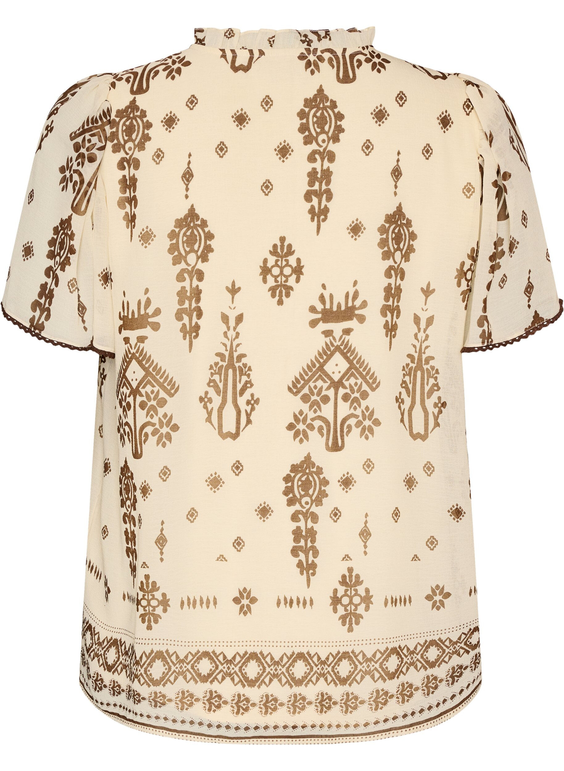 ZizziBlouse &agrave; motifs et bordure en crochet, Beige, Packshot image number 1
