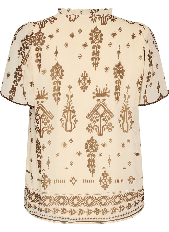 Blouse &agrave; motifs et bordure en crochet, Beige, Packshot image number 1