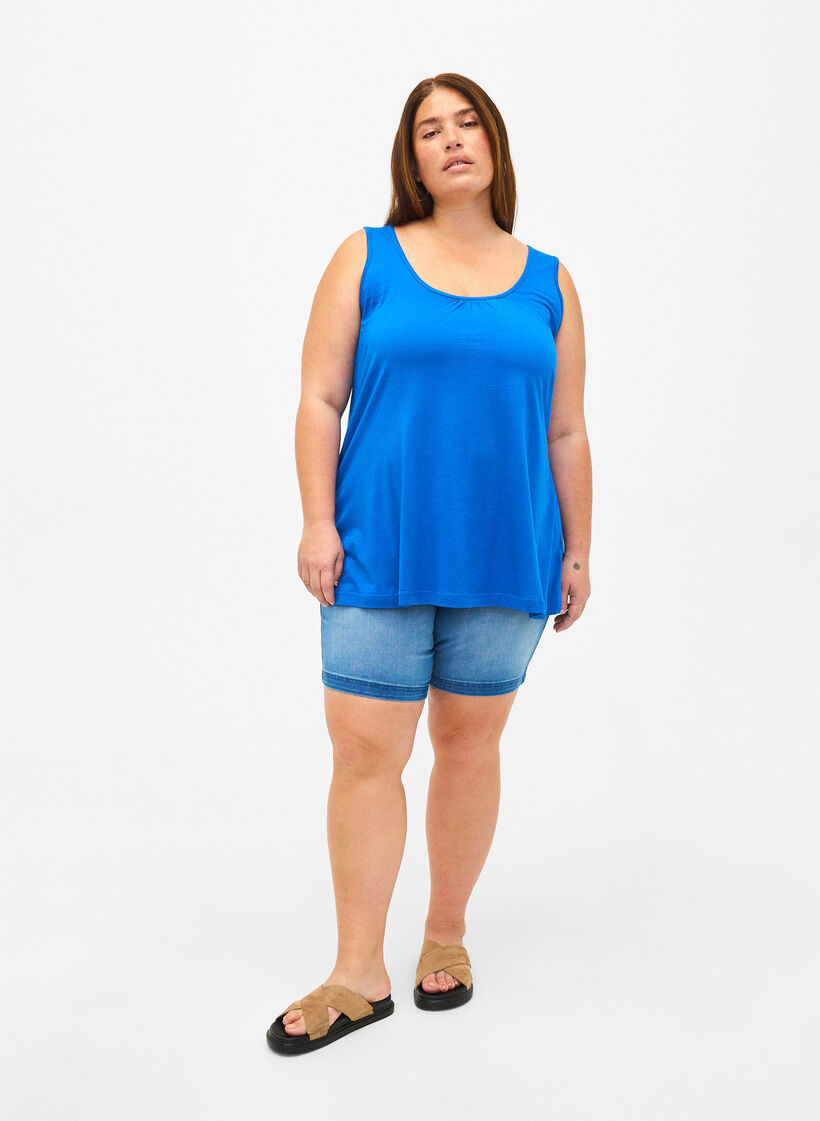Top avec forme en A et col rond, Victoria blue, Model image number 2