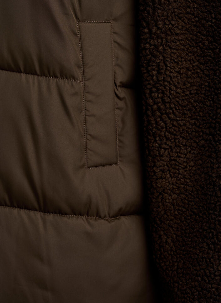 Doudoune mi-longue avec polaire teddy, Marron, Packshot