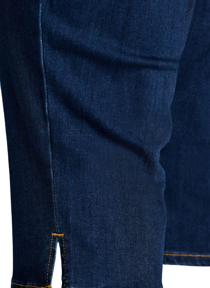 Capri slim taille haute en denim stretch, Bleu, Packshot image number 3