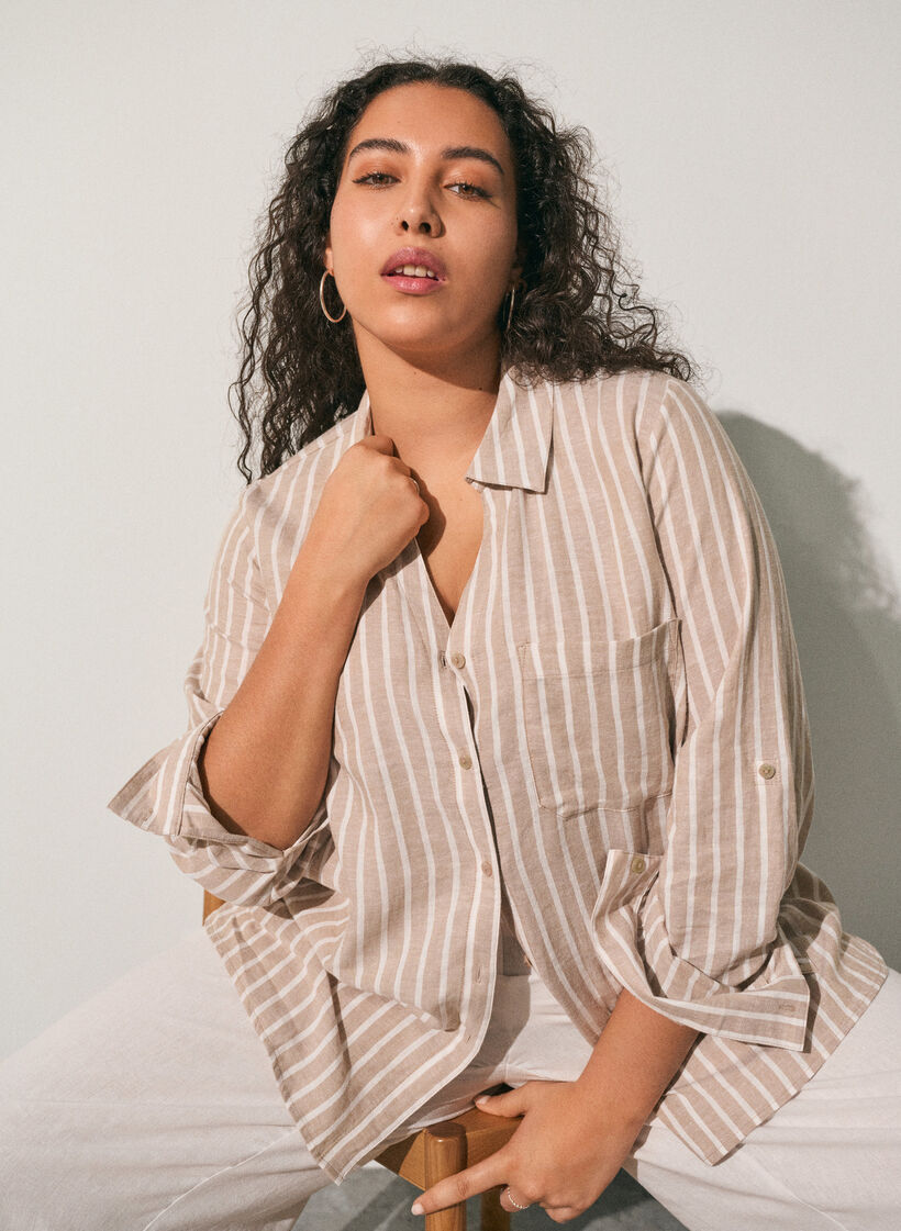 Chemise en lin et viscose avec manches 3/4, Beige, Image image number 0