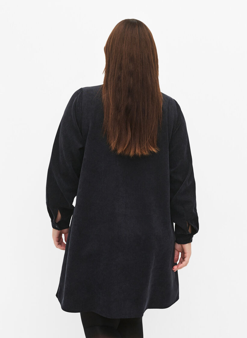Robe en velours avec fermeture &Eacute;clair et manches 3/4, Noir, Model image number 2