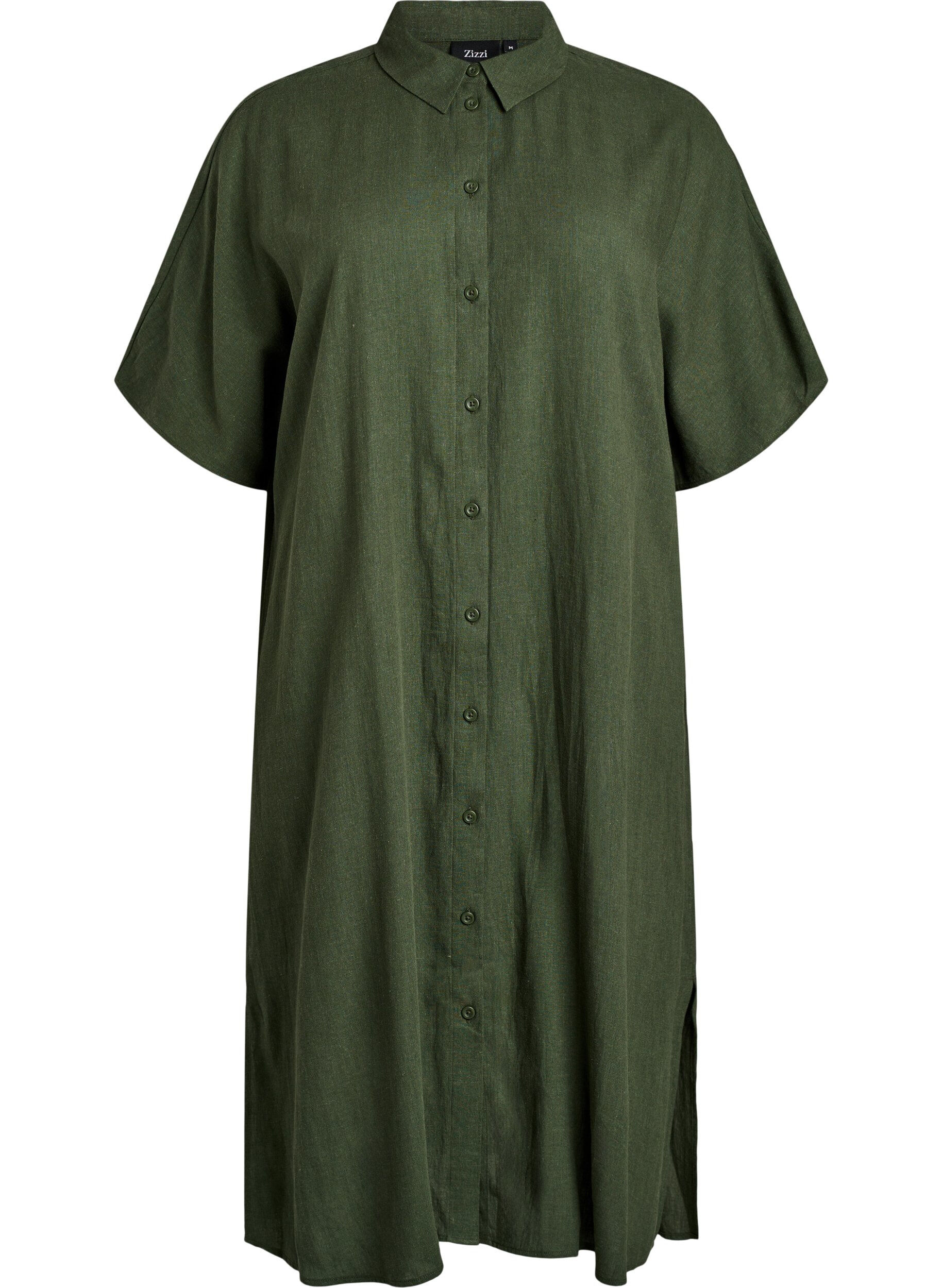 Zizzi Robe chemise en lin et viscose &agrave; manches courtes, Vert, Packshot image number 0