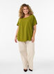 Blouse with short sleeves and a round neckline, Vert, Model image number 1