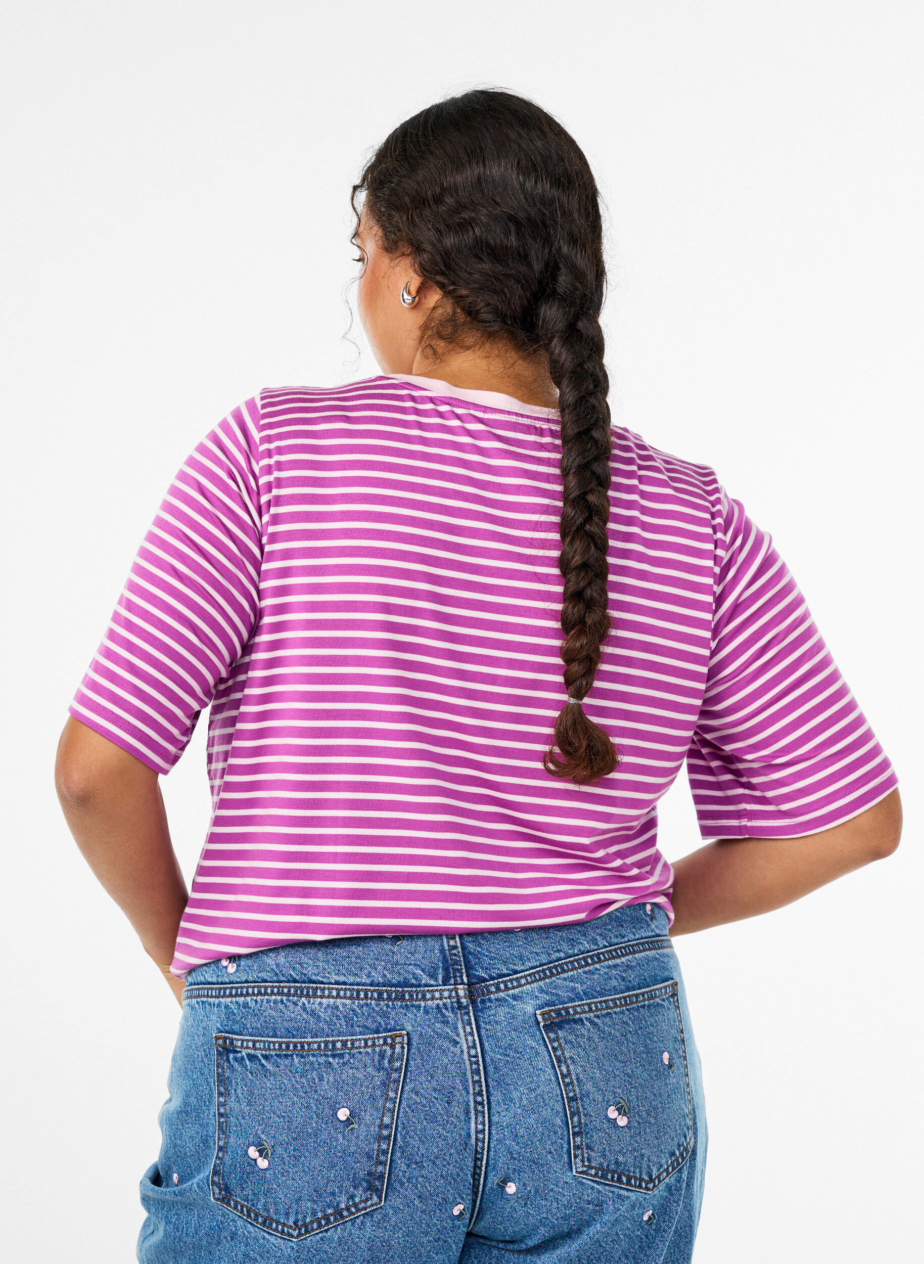 ZizziT-shirt en TENCEL&trade; Lyocell &agrave; rayures, Violet, Model image number 2