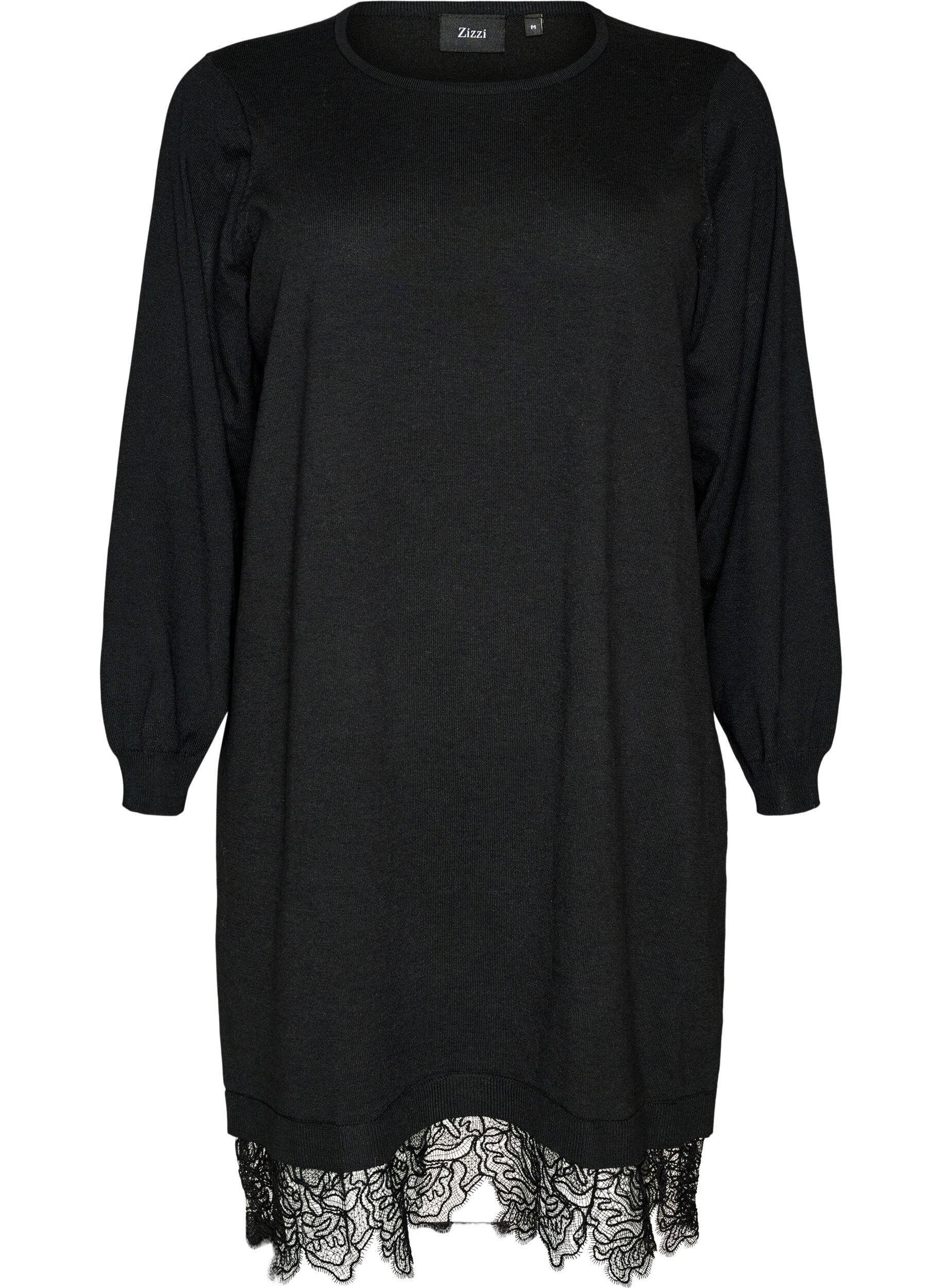 ZizziRobe courte en maille avec ourlet en dentelle, Noir, Packshot image number 0