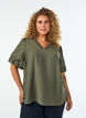Blouse avec manches ballon et col en V, Vert, Model image number 0
