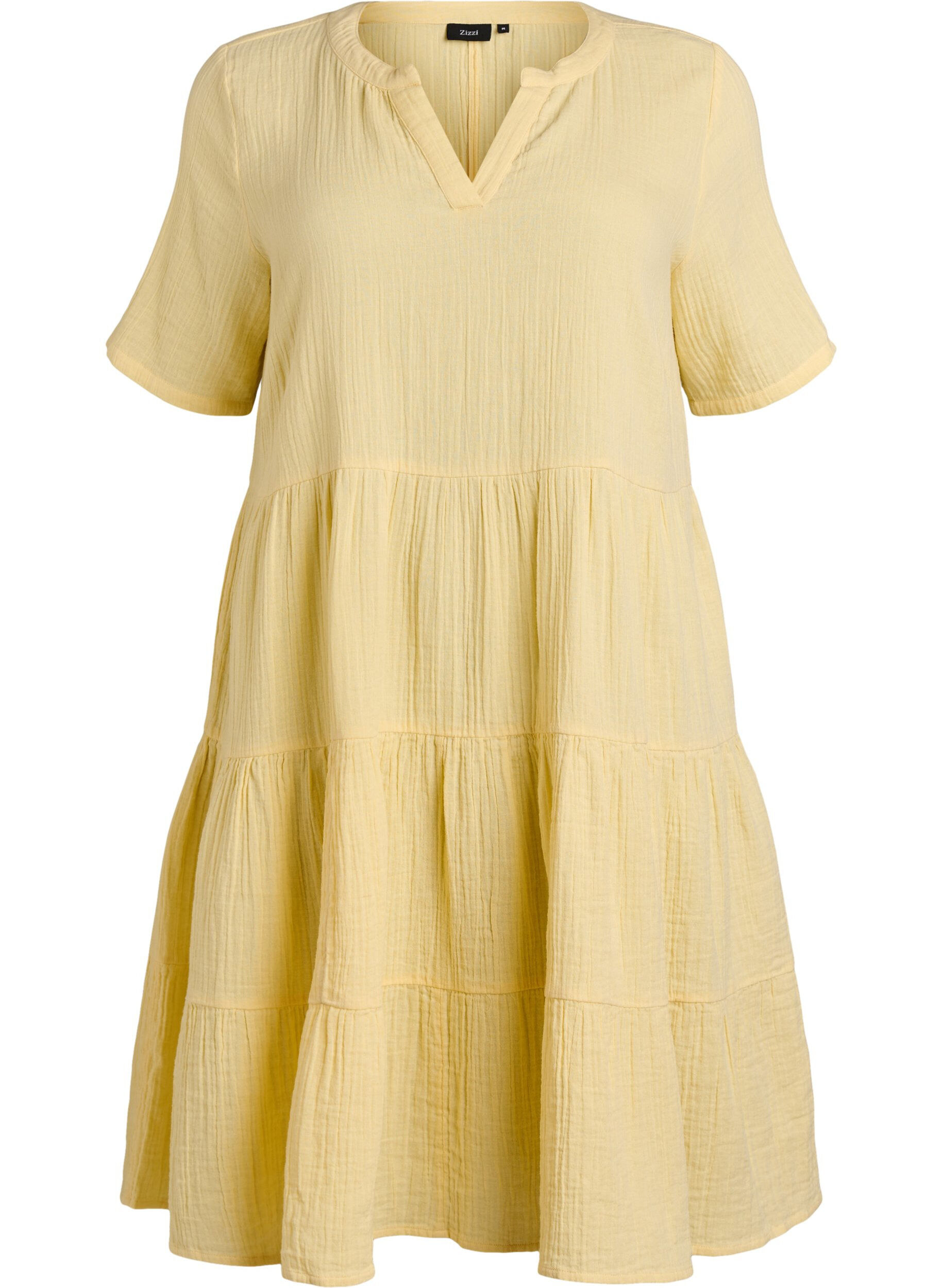 Zizzi Robe en mousseline de coton longueur genou, coupe &eacute;vas&eacute;e, Jaune clair, Packshot image number 0