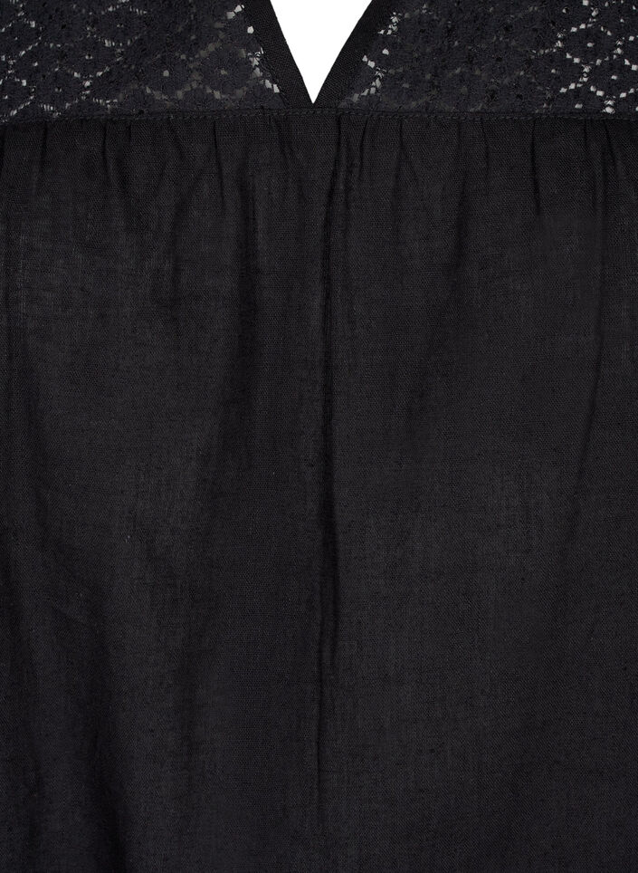 Chemisier en mélange de coton et de lin orné de détails en crochet, Black, Packshot image number 2