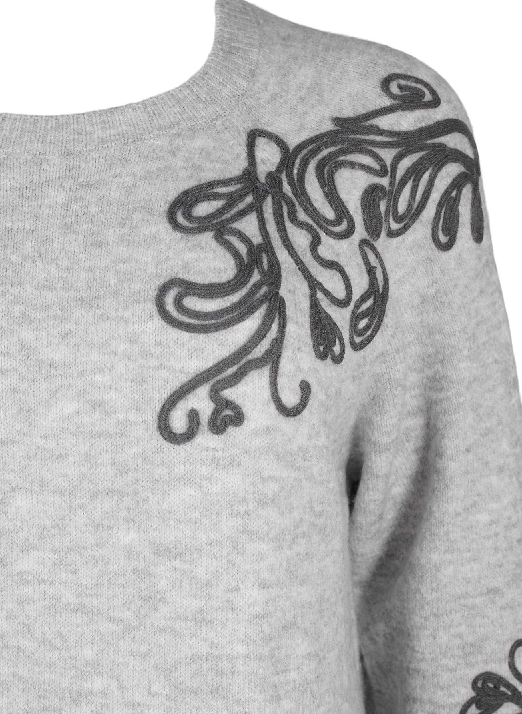 Zizzi Robe en maille avec d&eacute;coration, Light Grey Melange, Packshot image number 2