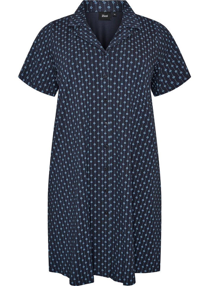 Chemise de nuit en coton &agrave; boutons, Bleu, Packshot image number 0