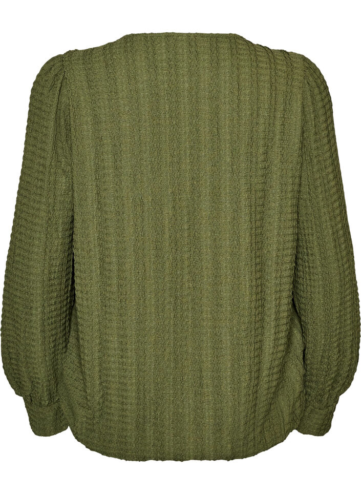 Blouse en jersey textur&eacute; &agrave; la silhouette ballon, Vert, Packshot image number 1
