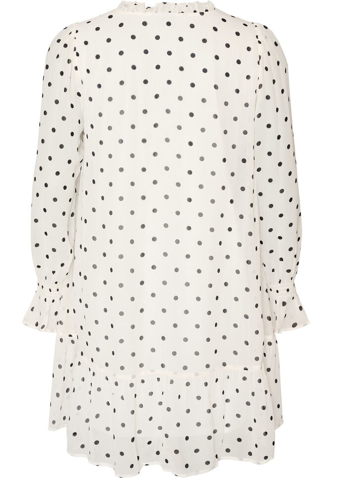 Robe en viscose avec volants et manches transparentes, Blanc, Packshot image number 1